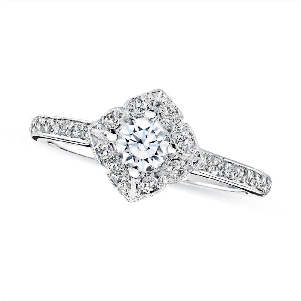 0.25ct Natural Diamond Shared Prong Square Halo 14K White Gold Engagement Ring