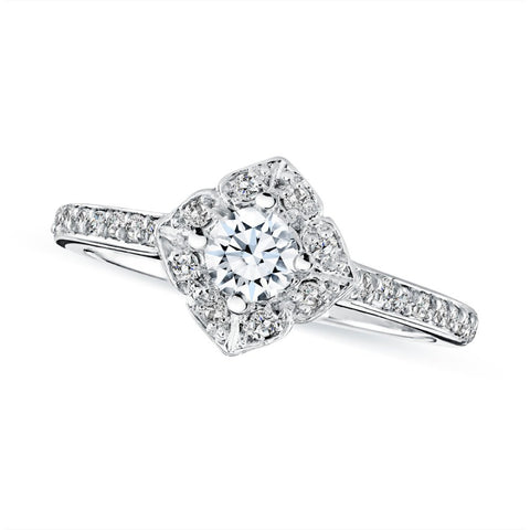 0.25ct Natural Diamond Shared Prong Square Halo 14K White Gold Engagement Ring
