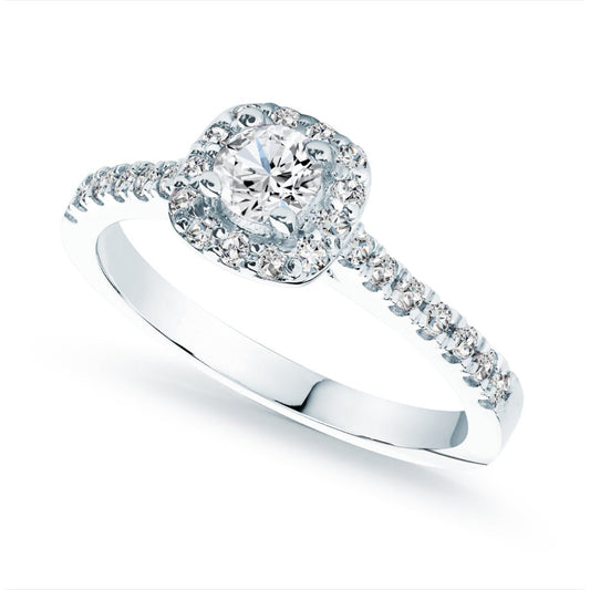 0.25ct Natural Diamond Pave Square Halo 14K White Gold Engagement Ring