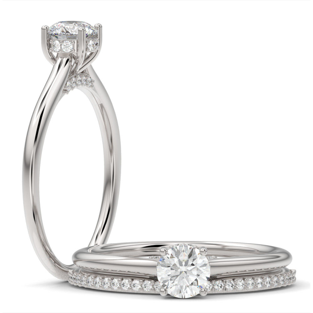 Round Natural Diamond Hidden Halo Engagement Ring