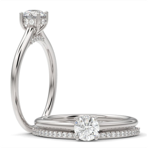 0.5ct Natural Diamond Round Hidden Halo 14K White Gold Engagement Ring