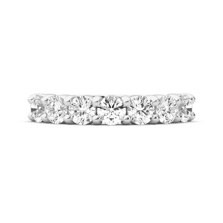 14K White Gold 7 Stone Quarter Shank Lab Grown Diamond Wedding Band