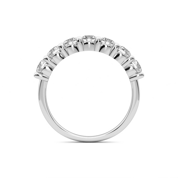 14K White Gold 7 Stone Quarter Shank Lab Grown Diamond Wedding Band