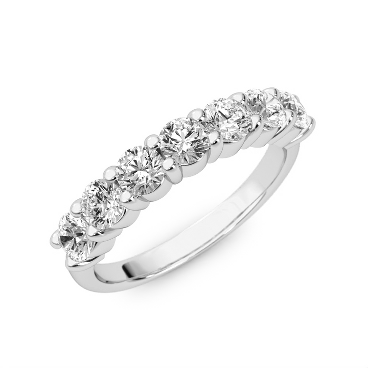 14K White Gold 7 Stone Quarter Shank Lab Grown Diamond Wedding Band