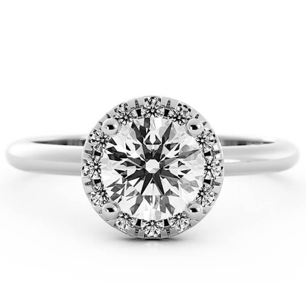 1.0ct Moissanite Round Halo 14K White Gold Engagement Ring