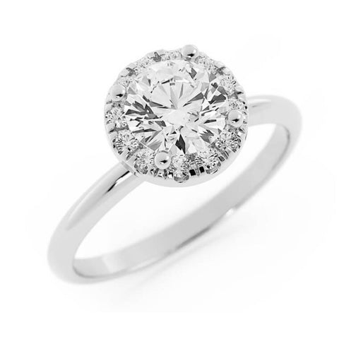 1.0ct Moissanite Round Halo 14K White Gold Engagement Ring