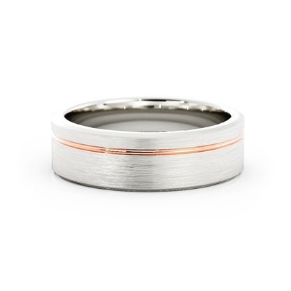 Two-Tone 14K White/Rose Gold Satin Offset Groove 6mm Wedding Band