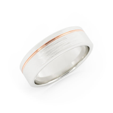 Two-Tone 14K White/Rose Gold Satin Offset Groove 6mm Wedding Band