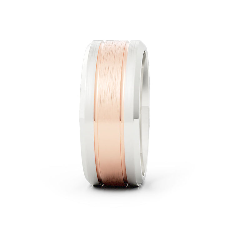 Satin Two-Tone Double Groove with Beveled Edge 8mm Wedding Band