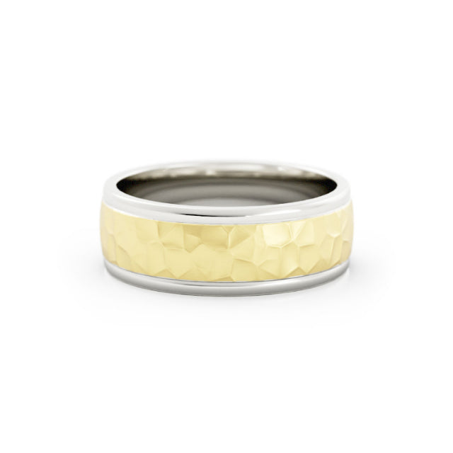 Two-Tone 14K White/Yellow Gold Hammered Domed 7mm Wedding Band