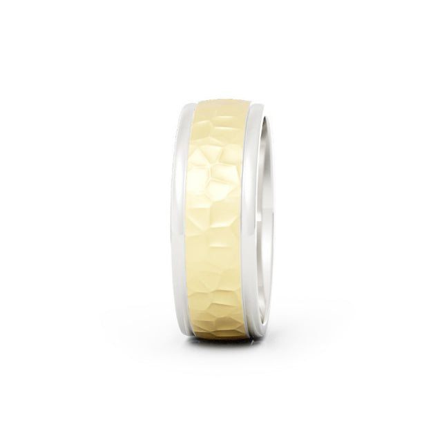 Two-Tone 14K White/Yellow Gold Hammered Domed 7mm Wedding Band
