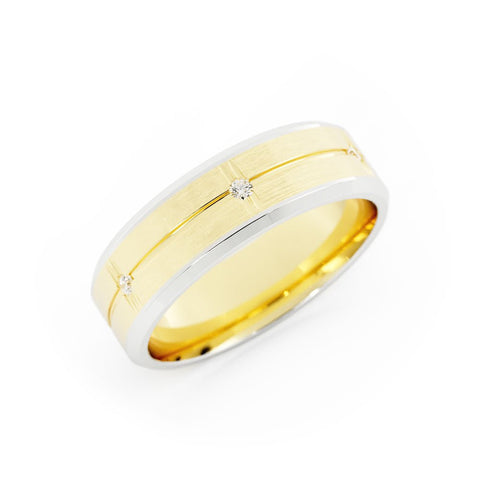 Two-Tone 14K White/Yellow Gold Round Evenly Spaced Six Lab Grown Diamond Wedding Band