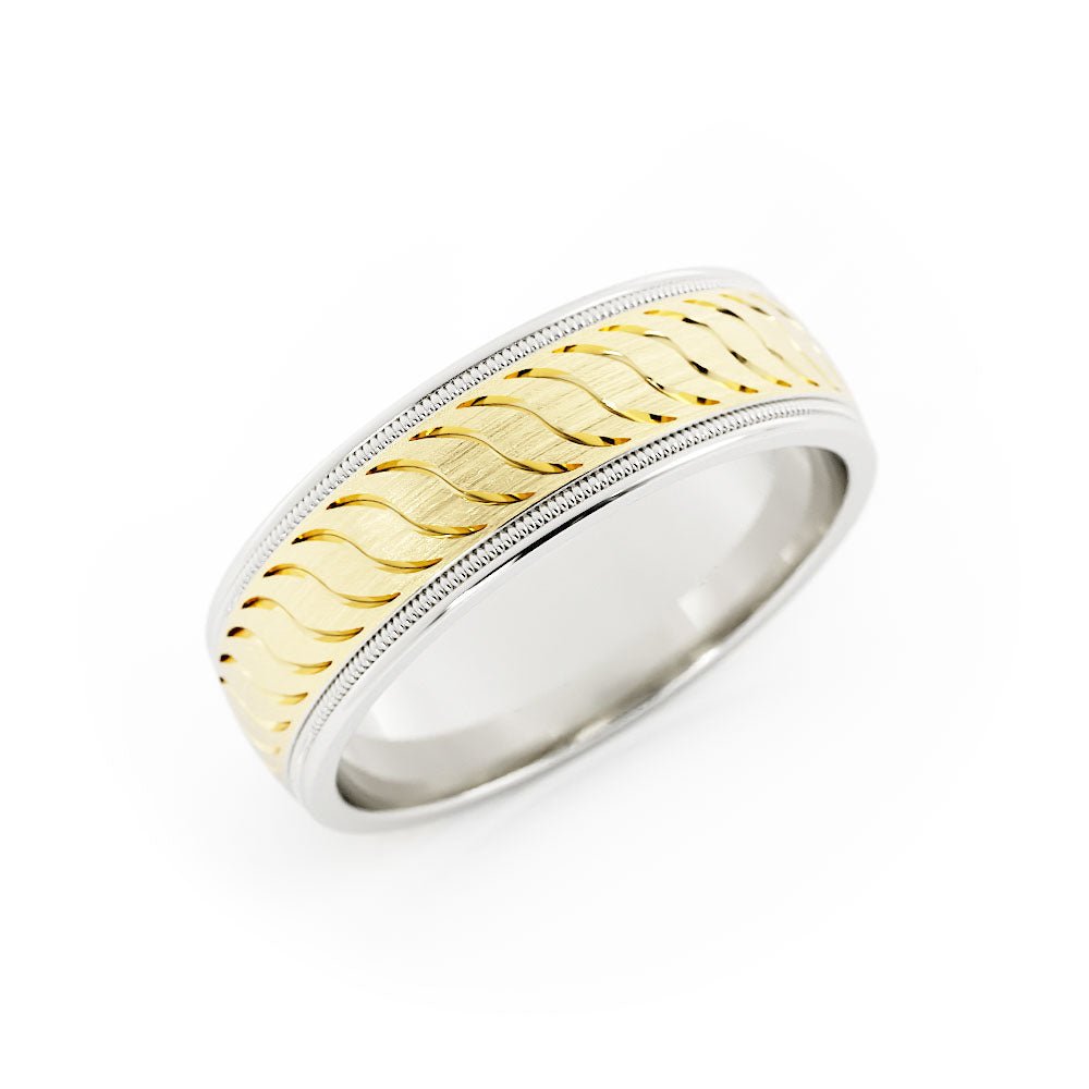 Two-Tone 14K White/Yellow Gold Satin with Milgrain 6mm Wedding Band
