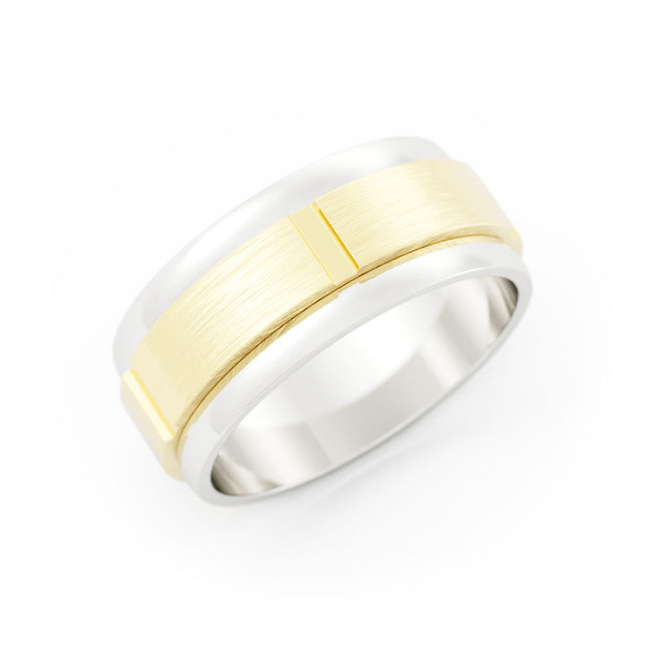 Two-Tone 14K White/Yellow Gold Satin Vertical Groove 8mm Wedding Band