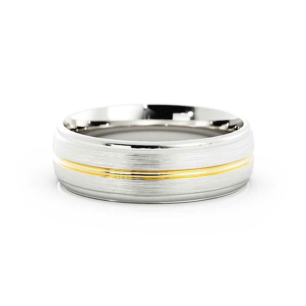 Two-Tone 14K White/Yellow Gold Satin with Center Groove 6mm Wedding Band