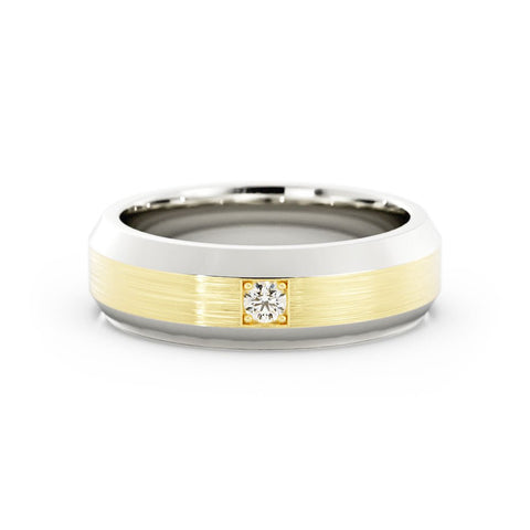 Two-Tone 14K White/Yellow Gold Round with Lab Grown Diamond Wedding Band