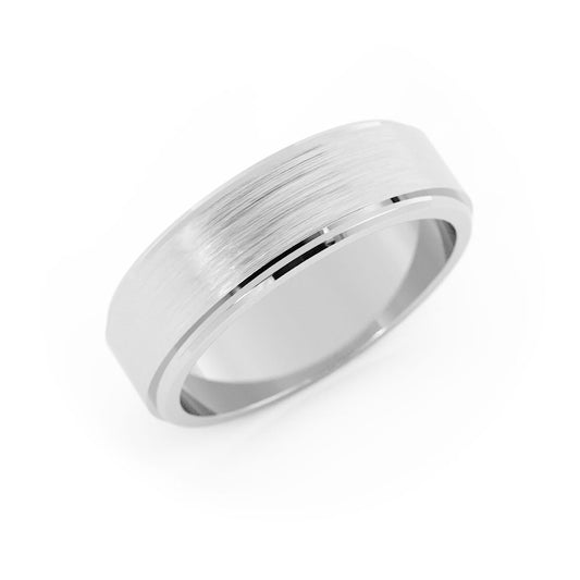 14K White Gold Satin Beveled Step-Down Edge 6mm Wedding Band