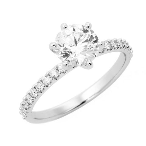 1.0ct Moissanite Pave Solitaire 14K White Gold Engagement Ring
