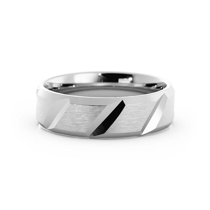 14K White Gold Satin Diagonal Cut with Beveled Edge 6mm Wedding Band