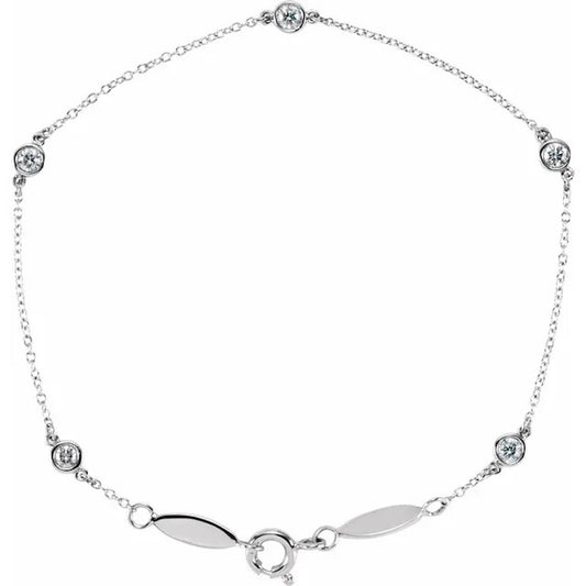 0.33 ct Lab Grown Diamond Five Stone Bezel  14K White Gold Bracelet