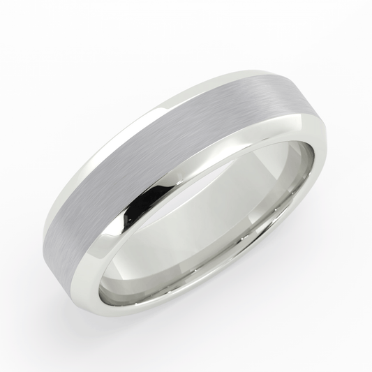 14K White Gold Satin Beveled Edge 6mm Wedding Band