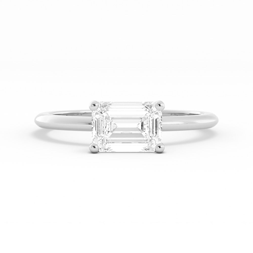 1.0ct Moissanite Emerald East West 14K White Gold Engagement Ring