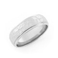 14K White Gold Hammered Elevated Center 6mm Wedding Band