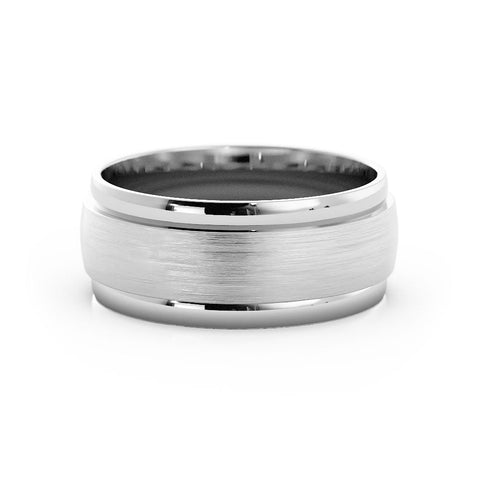 14K White Gold Satin Elevated Center 8mm Wedding Band