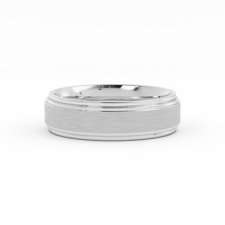 14K White Gold Satin Elevated Center with Double Groove 6mm Wedding Band