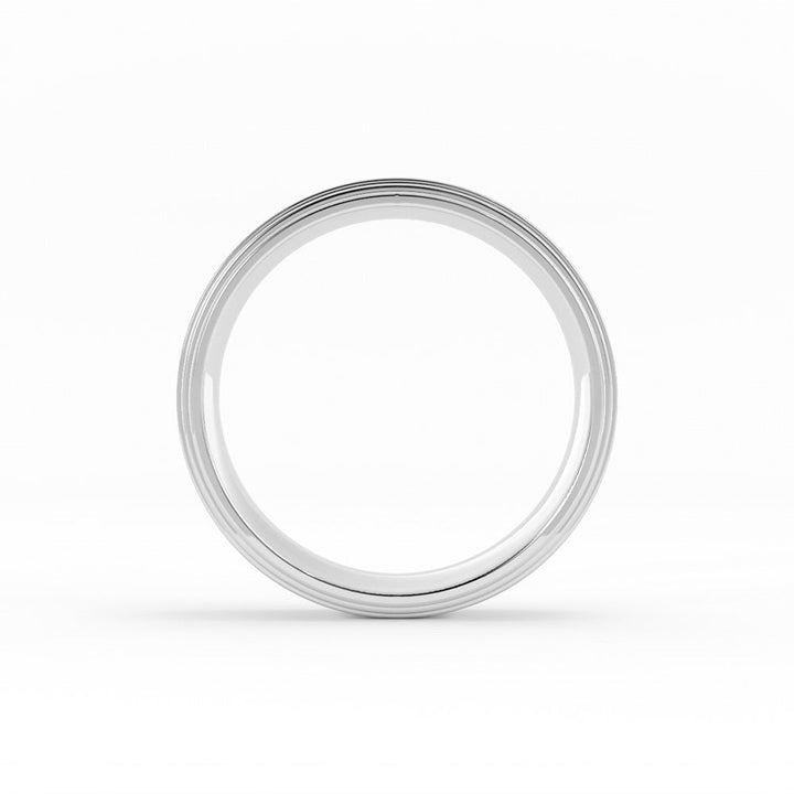 14K White Gold Satin Elevated Center with Double Groove 6mm Wedding Band