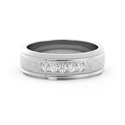 14K White Gold Round Five Lab Grown Diamond Wedding Band