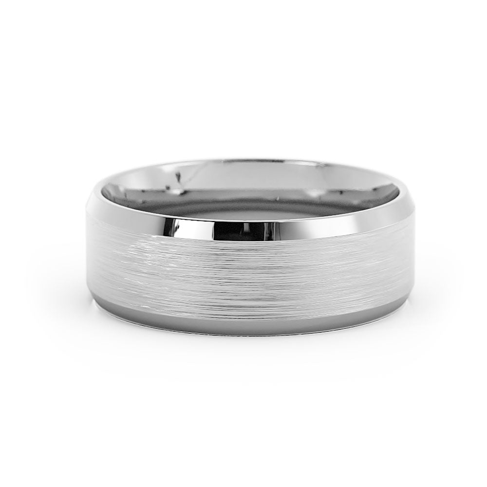 14K White Gold Satin Flat Beveled Edge 7mm Wedding Band