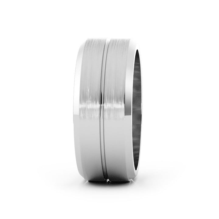 Satin Flat Beveled Edge with Center Groove 8mm Wedding Band