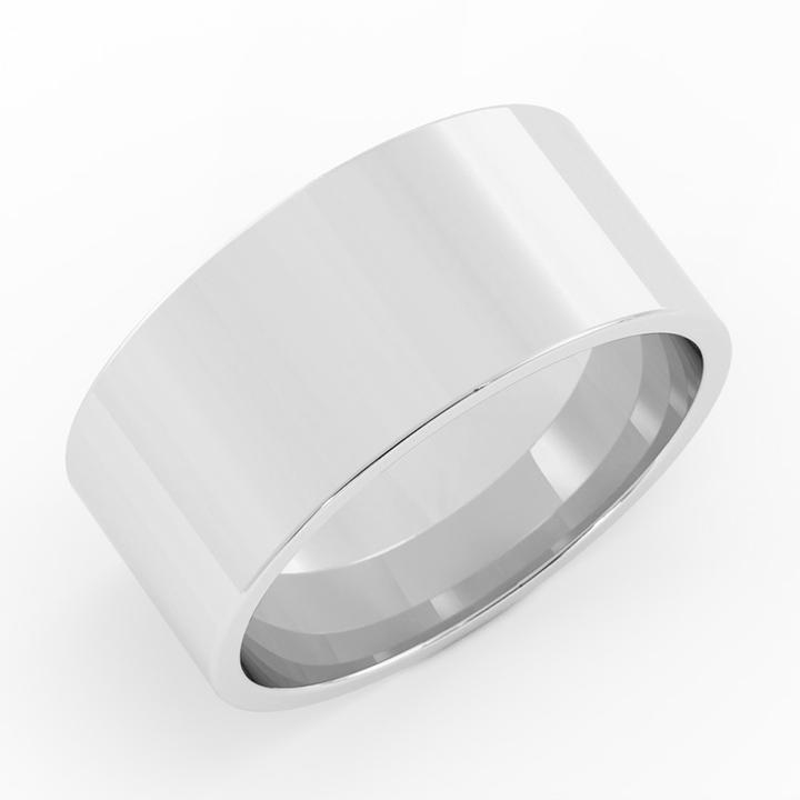 14K White Gold High Polish Flat 10mm Wedding Band