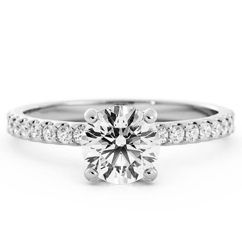 1.0ct Moissanite Pave Hidden Halo 14K White Gold Engagement Ring