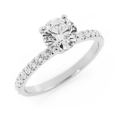1.0ct Moissanite Pave Hidden Halo 14K White Gold Engagement Ring