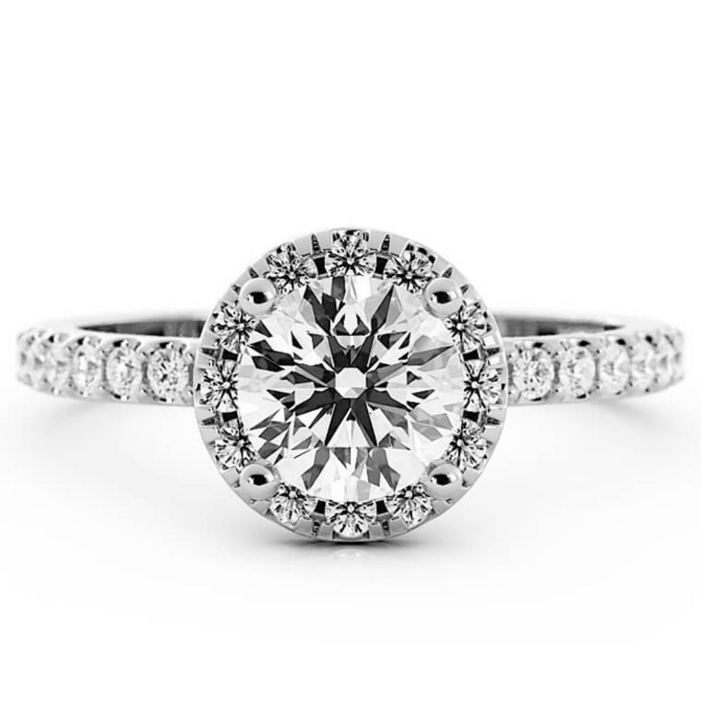 1.0ct Moissanite Pave Halo 14K White Gold Engagement Ring