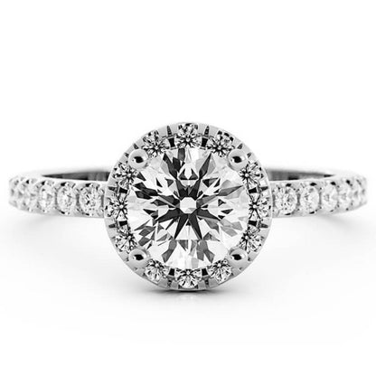 1.0ct Moissanite Pave Halo 14K White Gold Engagement Ring