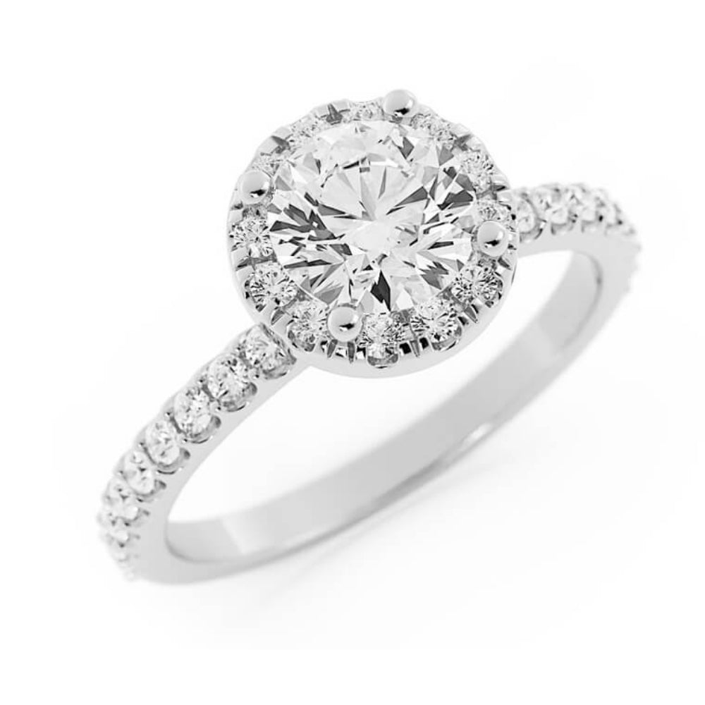 1.0ct Moissanite Pave Halo 14K White Gold Engagement Ring