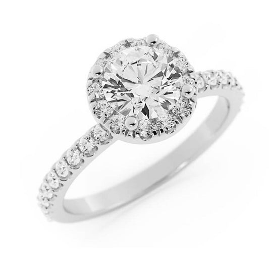 1.0ct Moissanite Pave Halo 14K White Gold Engagement Ring