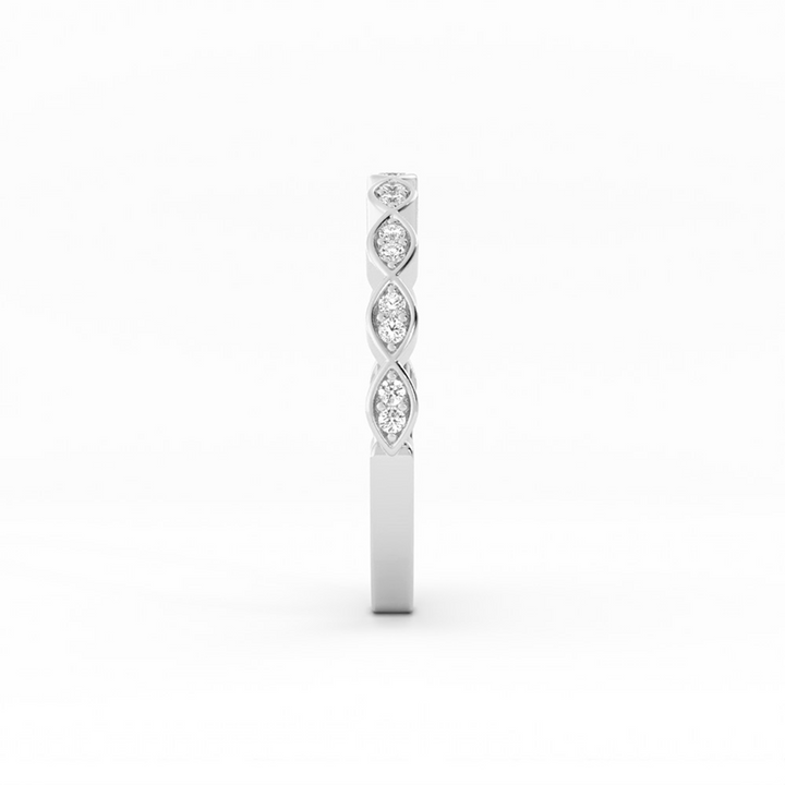 14K White Gold Round Half Shank Eyelet Paired Stone Lab Grown Diamond Wedding Band