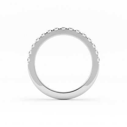 14K White Gold Round Pave Half Shank Lab Grown Diamond 2.4mm Wedding Band