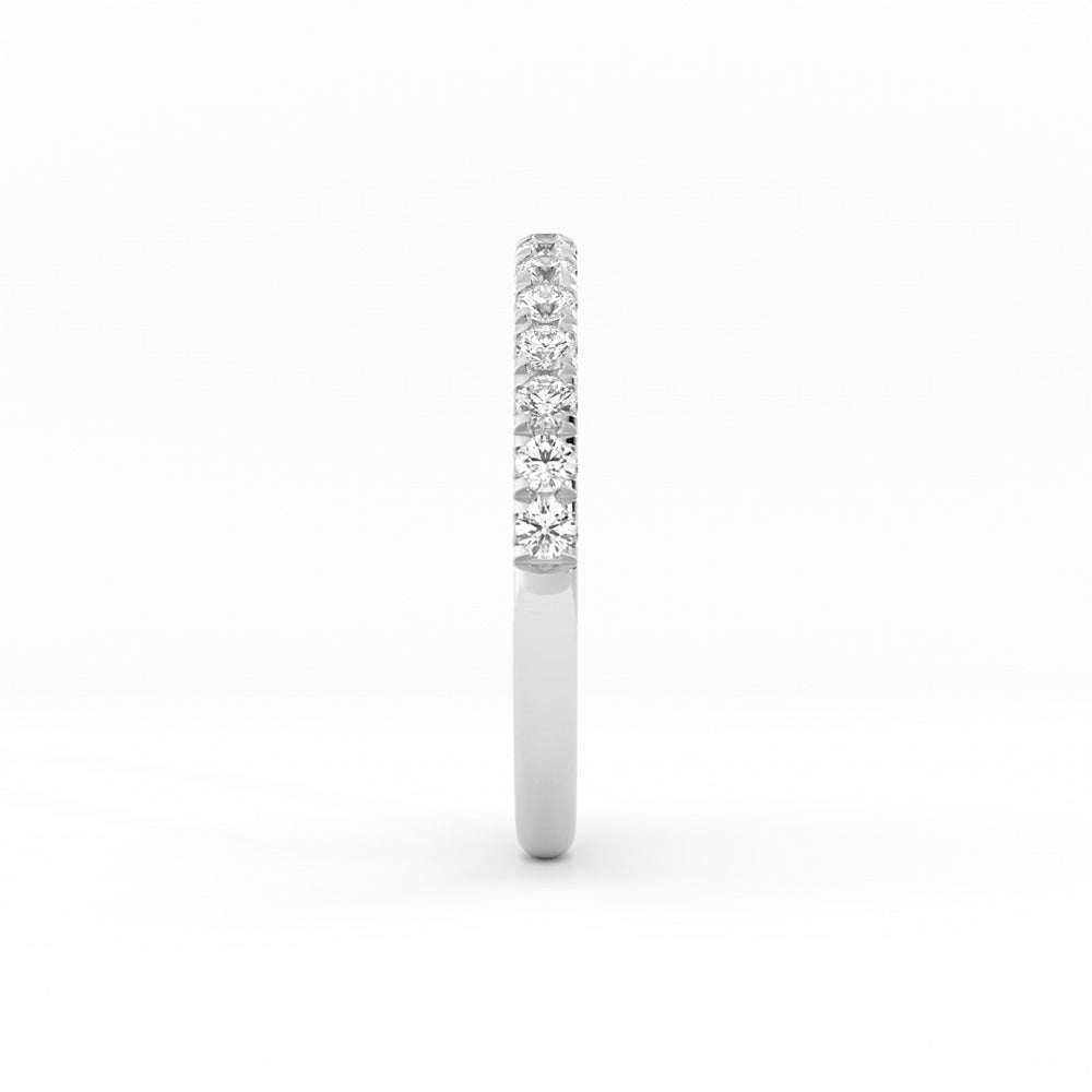 14K White Gold Round Pave Half Shank Natural Diamond 2.4mm Wedding Band