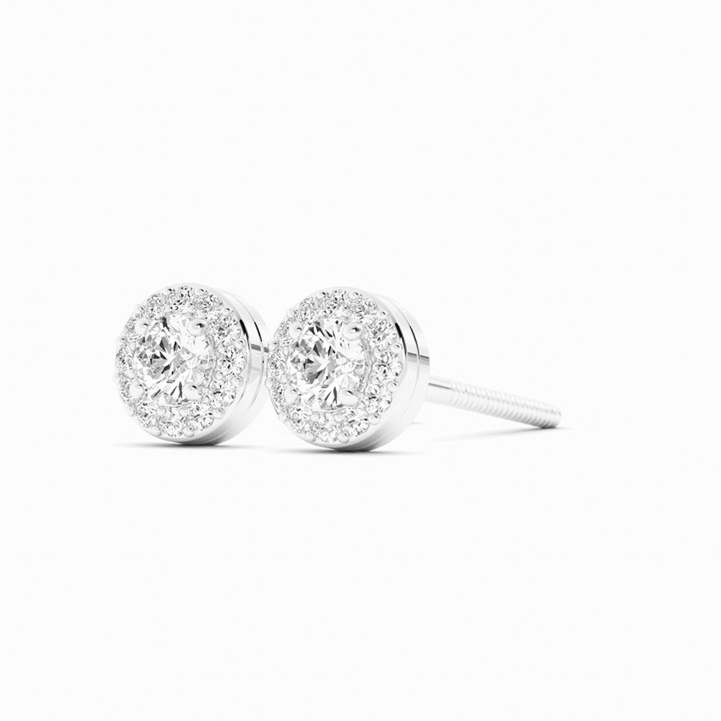 Lab Grown Diamond Round Halo Stud 14K White Gold Earring