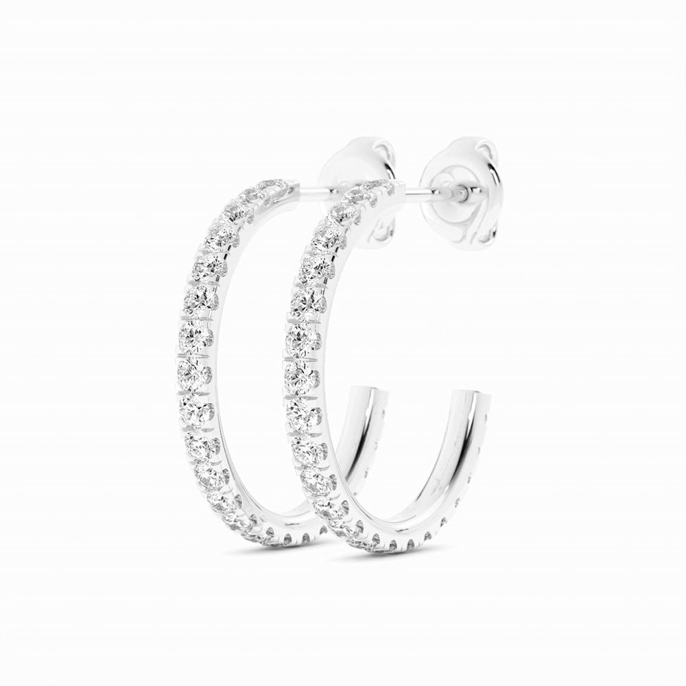 14K White Gold Round Lab Grown Diamond 15mm Hoops Earring