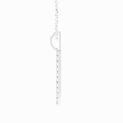 14K White Gold Round Lab Grown Diamond Vertical Bar Pendant Necklace