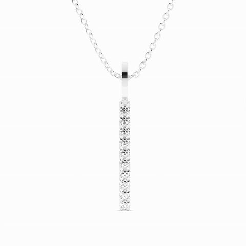 14K White Gold Round Lab Grown Diamond Vertical Bar Pendant Necklace