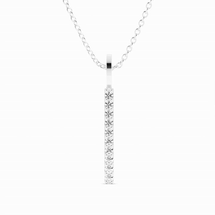 14K White Gold Round Lab Grown Diamond Vertical Bar Pendant Necklace
