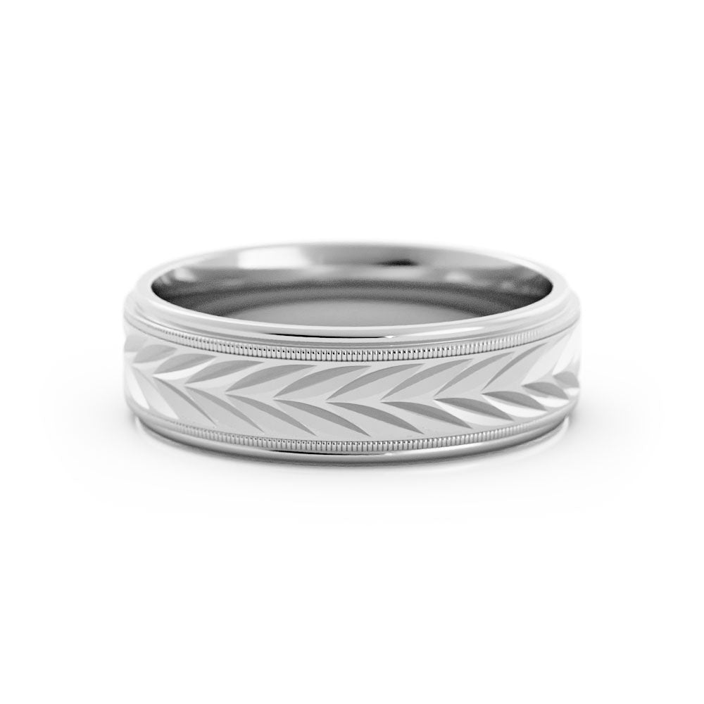 Satin Milgrain Center with V Pattern 6mm Wedding Band