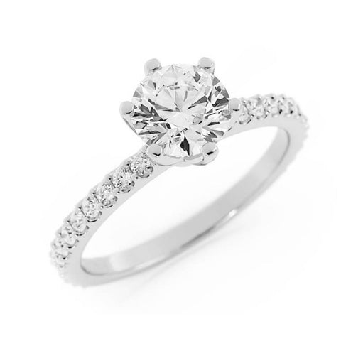 1.0ct Moissanite Pave Accent 14K White Gold Engagement Ring